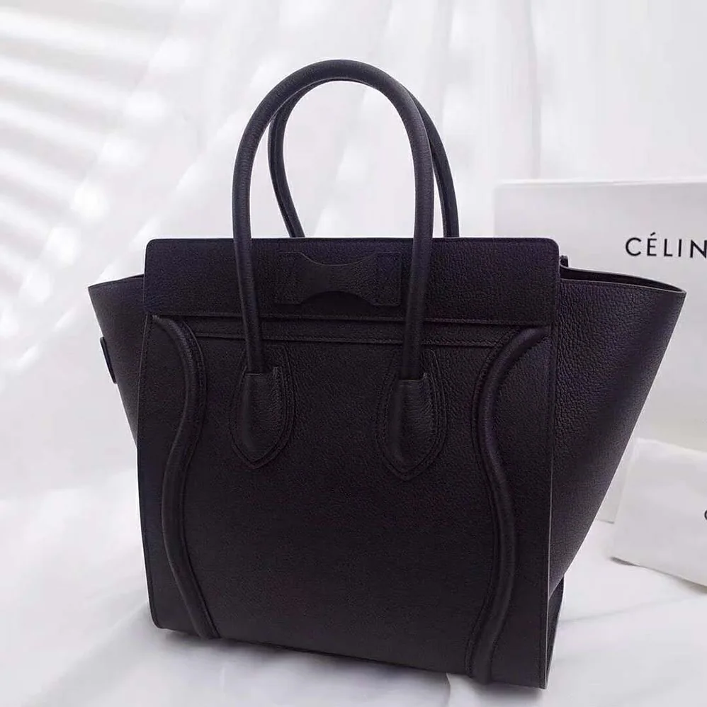 Celine Mini Luggage Handbag in Baby Drummed Calfskin for Women in Black