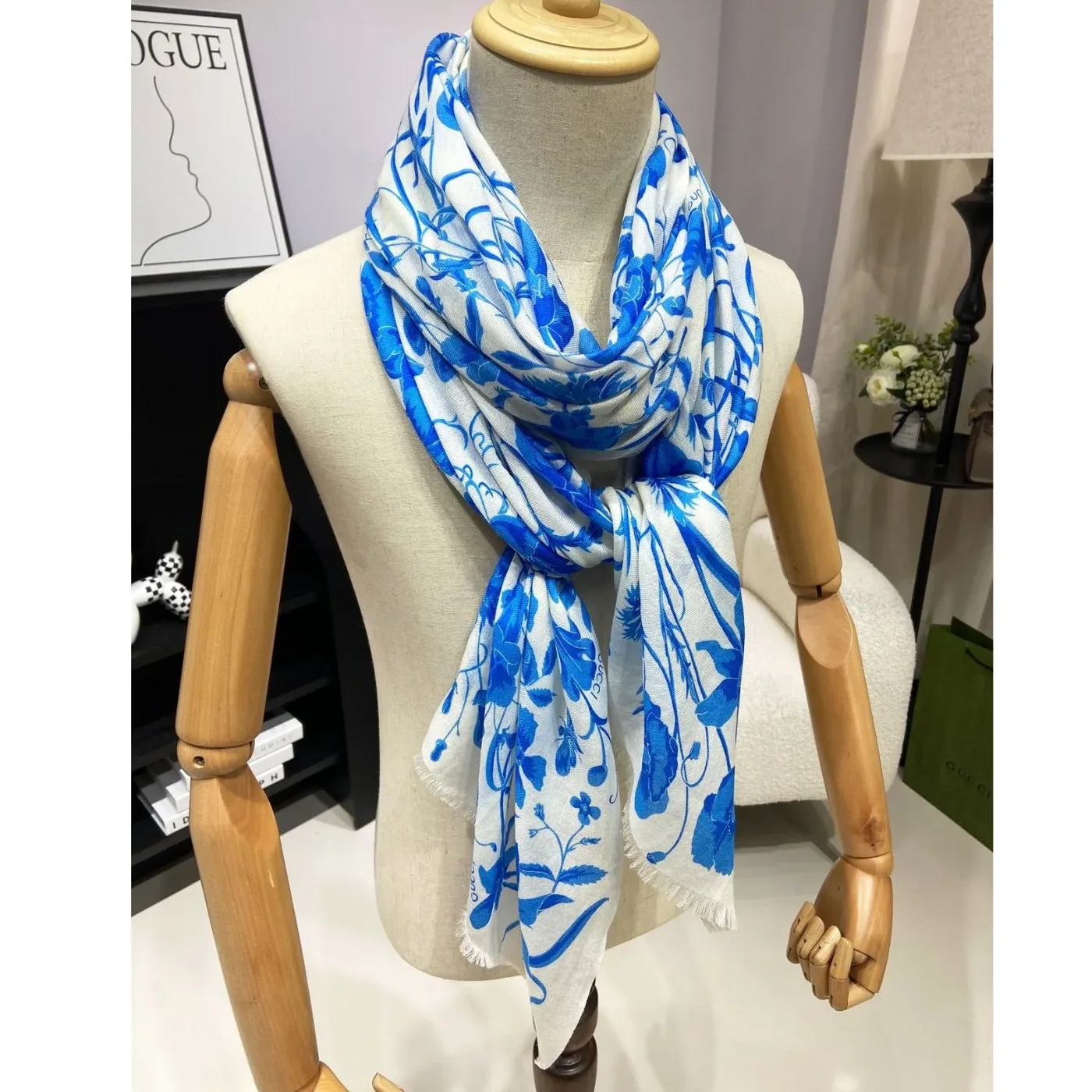 Gucci GG Garden Flower Long Scarf Blue /