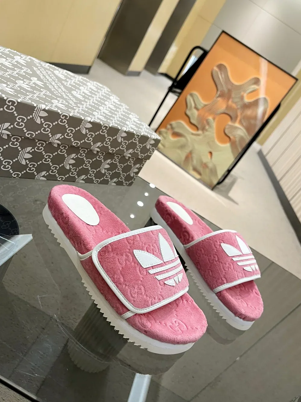 Gucci x Adidas GG Platform Sandal Pink for Women Gucci x Adidas GG Platform Sandal Pink for Women