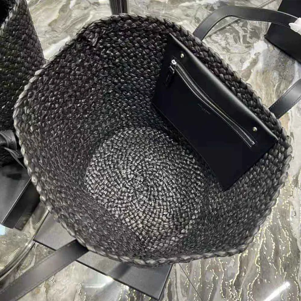 Saint Laurent YSL Panier Medium Bag in Raffia for Women in Black