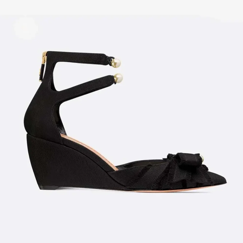 Dior Adiorable Wedge Pump Black Fringed Grosgrain for Women Dior Adiorable Wedge Pump Black Fringed Grosgrain for Women