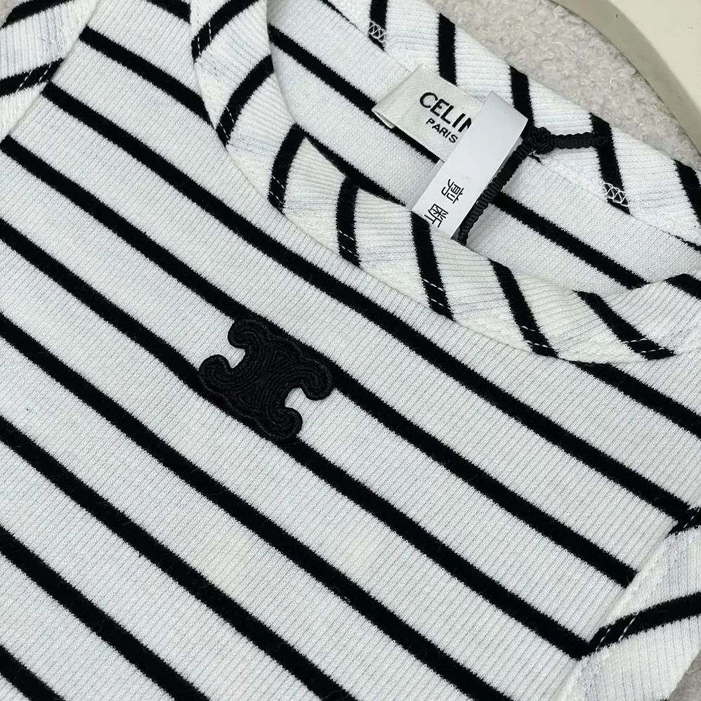 Celine Triomphe Tank Top in Striped Silk Jersey for Women Celine Triomphe Tank Top in Striped Silk Jersey for Women