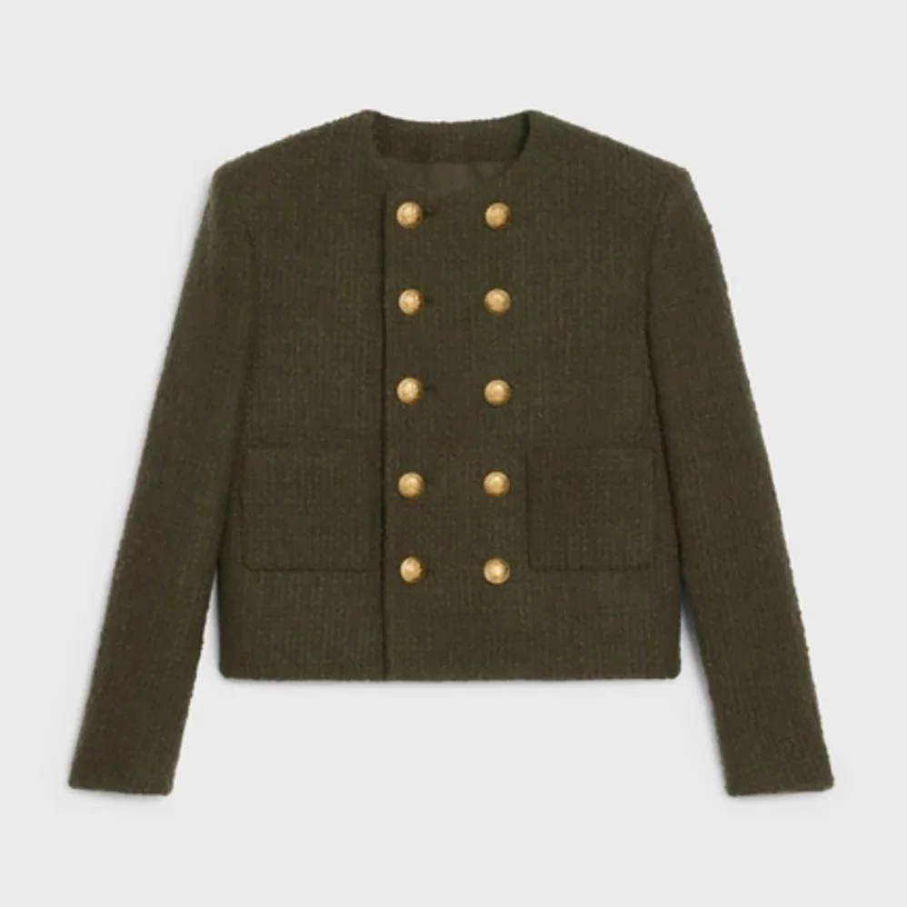 Celine Chasseur Jacket in Boucle Tweed for Women in Dark Green Celine Chasseur Jacket in Boucle Tweed for Women in Dark Green