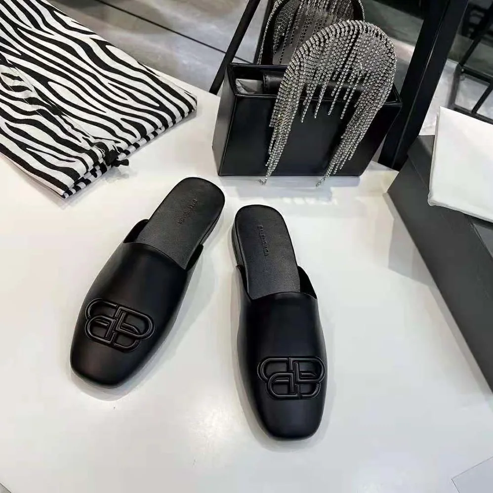Balenciaga Cosy BB Slide in Black Smooth Calfskin Matte BB Hardware for Women
