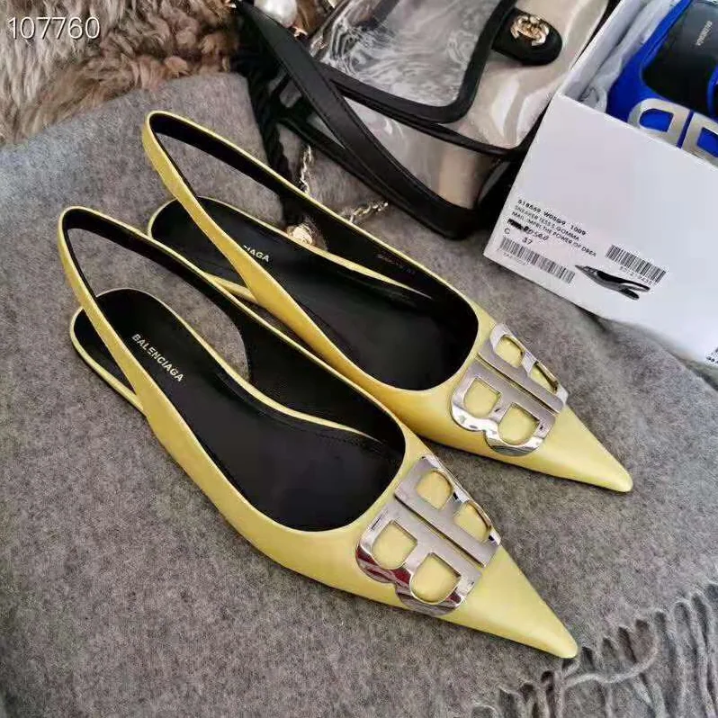 Balenciaga BB Flat Slingback Ballerina Satin 5mm Arch for Women in Yellow