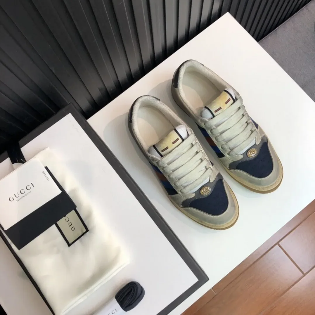 Gucci GG Screener Distressed White Blue for Women