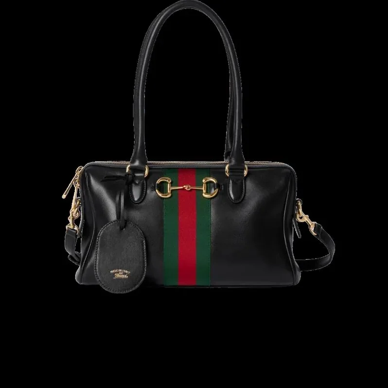 Gucci Borsetto Medium Boston Shoulder Bag in Black Gold Hardware
