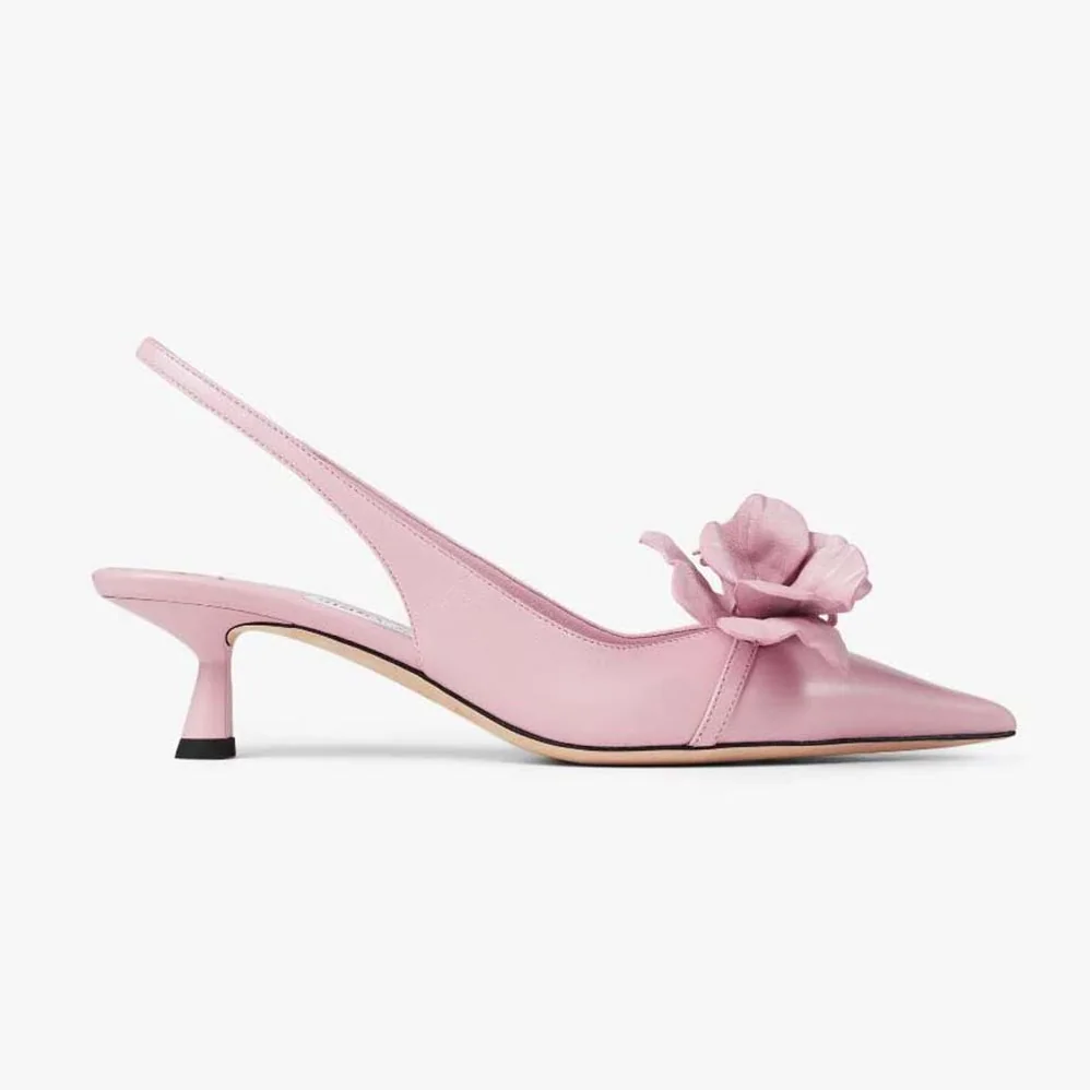 Jimmy Choo Amita Flowers 45 Rose Nappa Leather Sling Back Pumps with Flowers for Women Jimmy Choo Amita Flowers 45 Rose Nappa Leather Sling Back Pumps with Flowers for Women