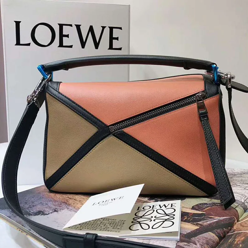 Loewe Puzzle Graphic Small Bag Pink Tulip for Women in Mocca Loewe Puzzle Graphic Small Bag Pink Tulip for Women in Mocca