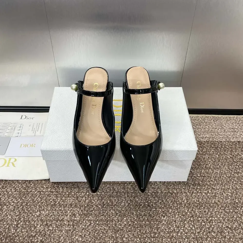 Dior Jolie Dior Heeled Mule Black Patent Calfskin for Women Dior Jolie Dior Heeled Mule Black Patent Calfskin for Women