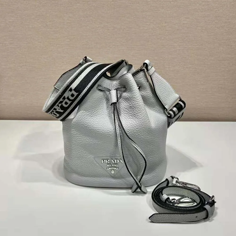 Prada Leather Bucket Bag with A Soft Silhouette for Women in Blue Prada Leather Bucket Bag with A Soft Silhouette for Women in Blue