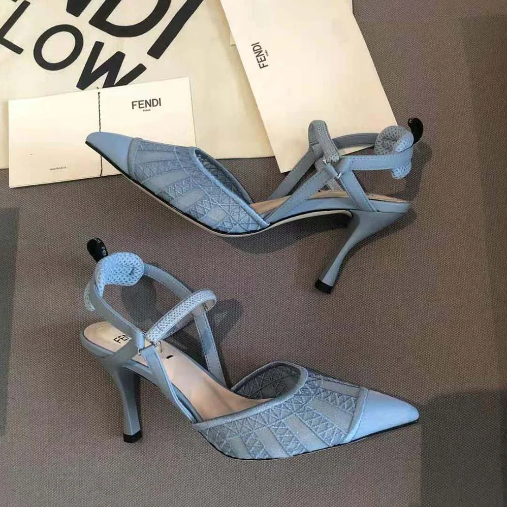 Fendi Colibri Lite Light Blue Micromesh High for Women in heeled Slingbacks Fendi Colibri Lite Light Blue Micromesh High for Women in heeled Slingbacks