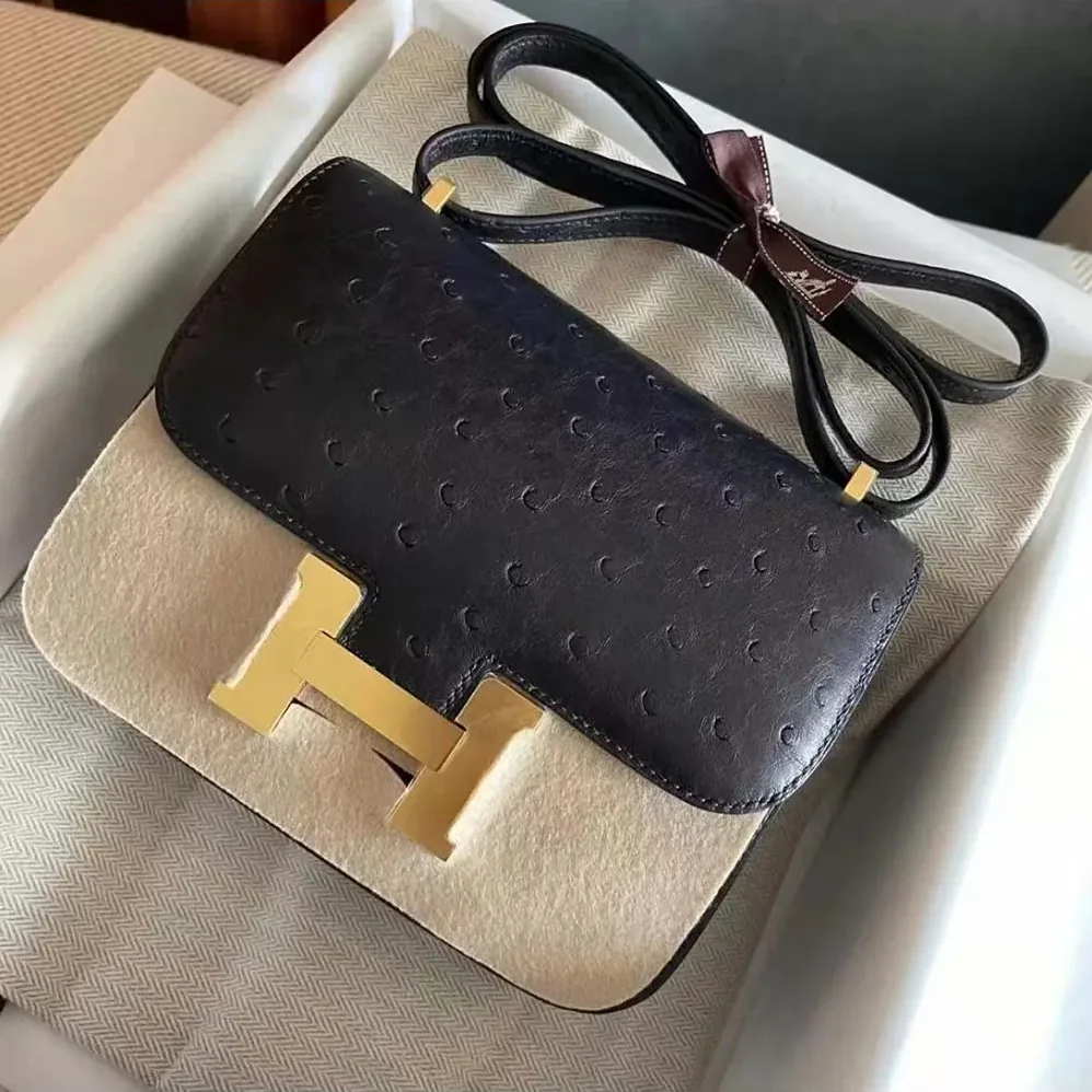 Hermes Constance 19 Bag Nata Ostrich Leather for Women in Black/Gold Hermes Constance 19 Bag Nata Ostrich Leather for Women in Black/Gold