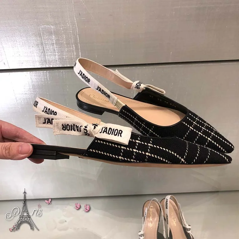 Dior J'Adior Tartan Wool Ballet Pump 10mm Heel for Women in Black
