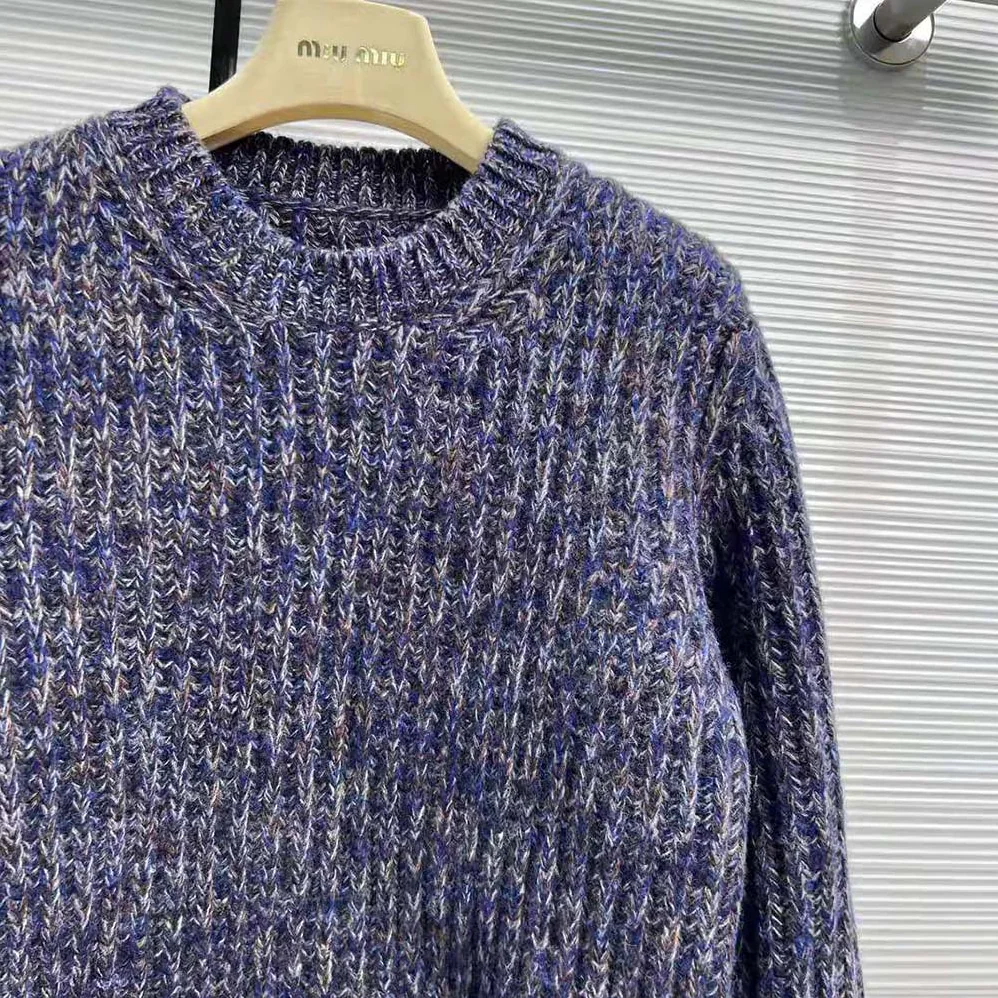 Miu Miu Wool Sweater with Knit Logo Patch for Women in Blue