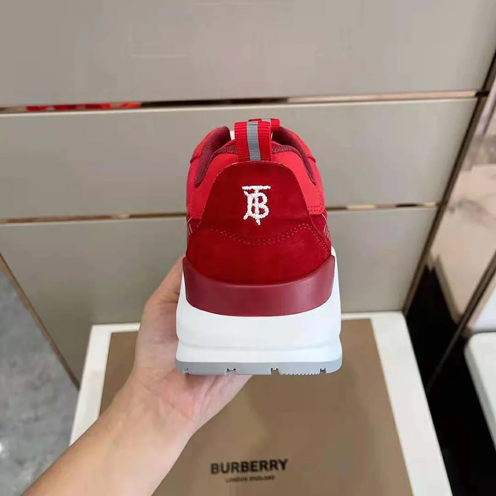 Burberry Leather Suede and Check Sneakers for Men in Red
