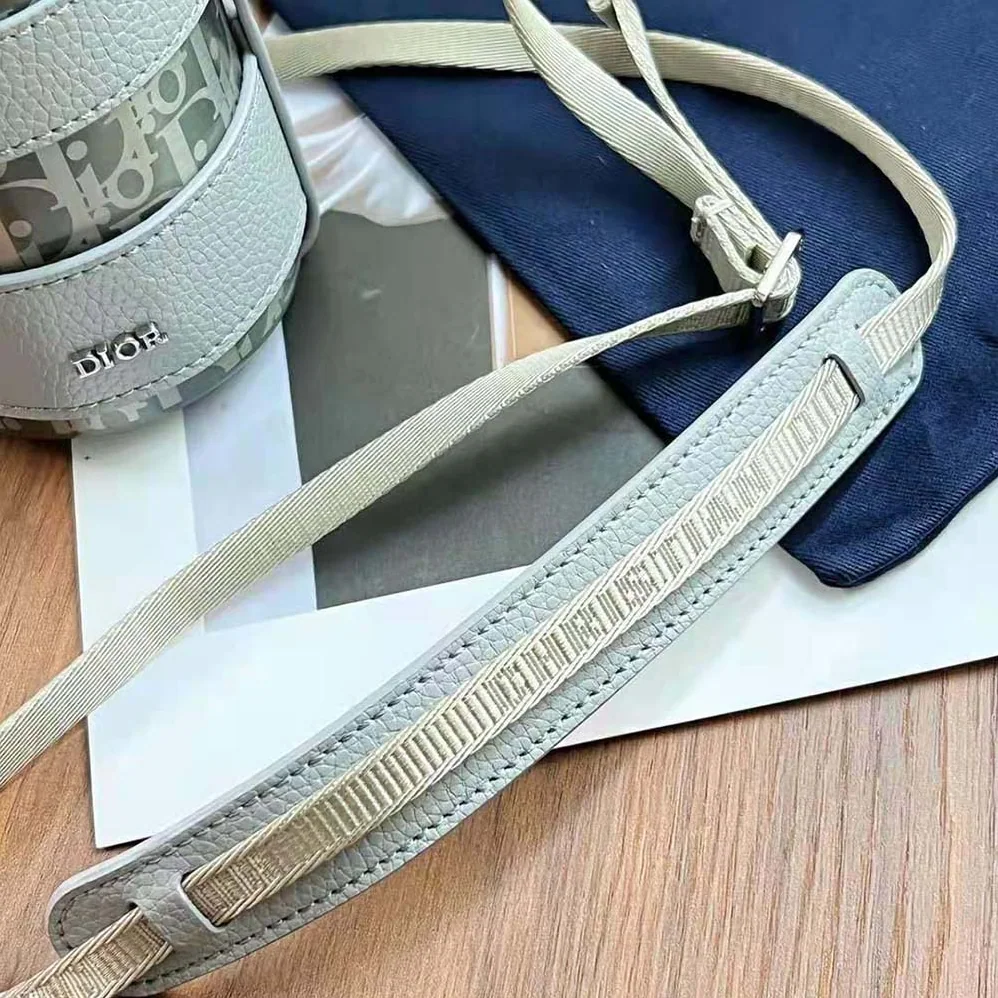 Dior Aqua Mug with Shoulder Strap Dior Gray Grained Calfskin and Dior Oblique Stainless Steel for Unisex