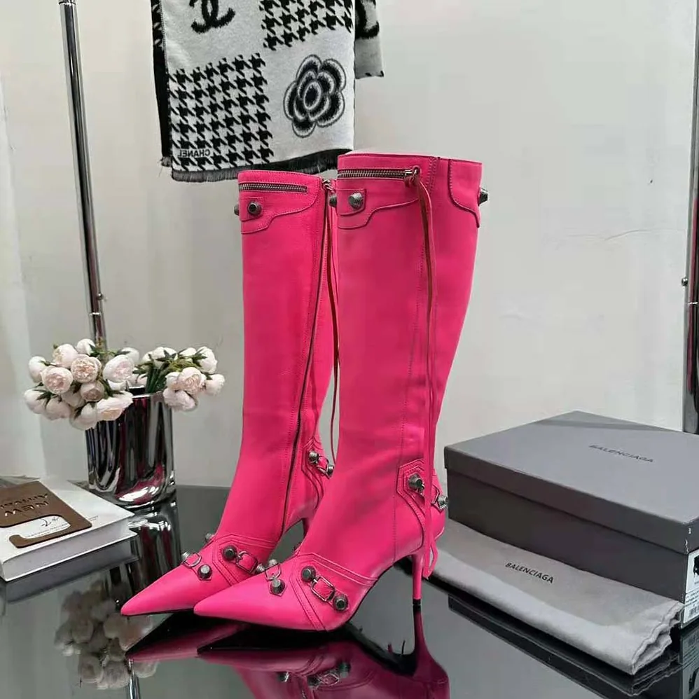 Balenciaga Cagole 90mm Boot in Pink Arena Lambskin for Women Balenciaga Cagole 90mm Boot in Pink Arena Lambskin for Women