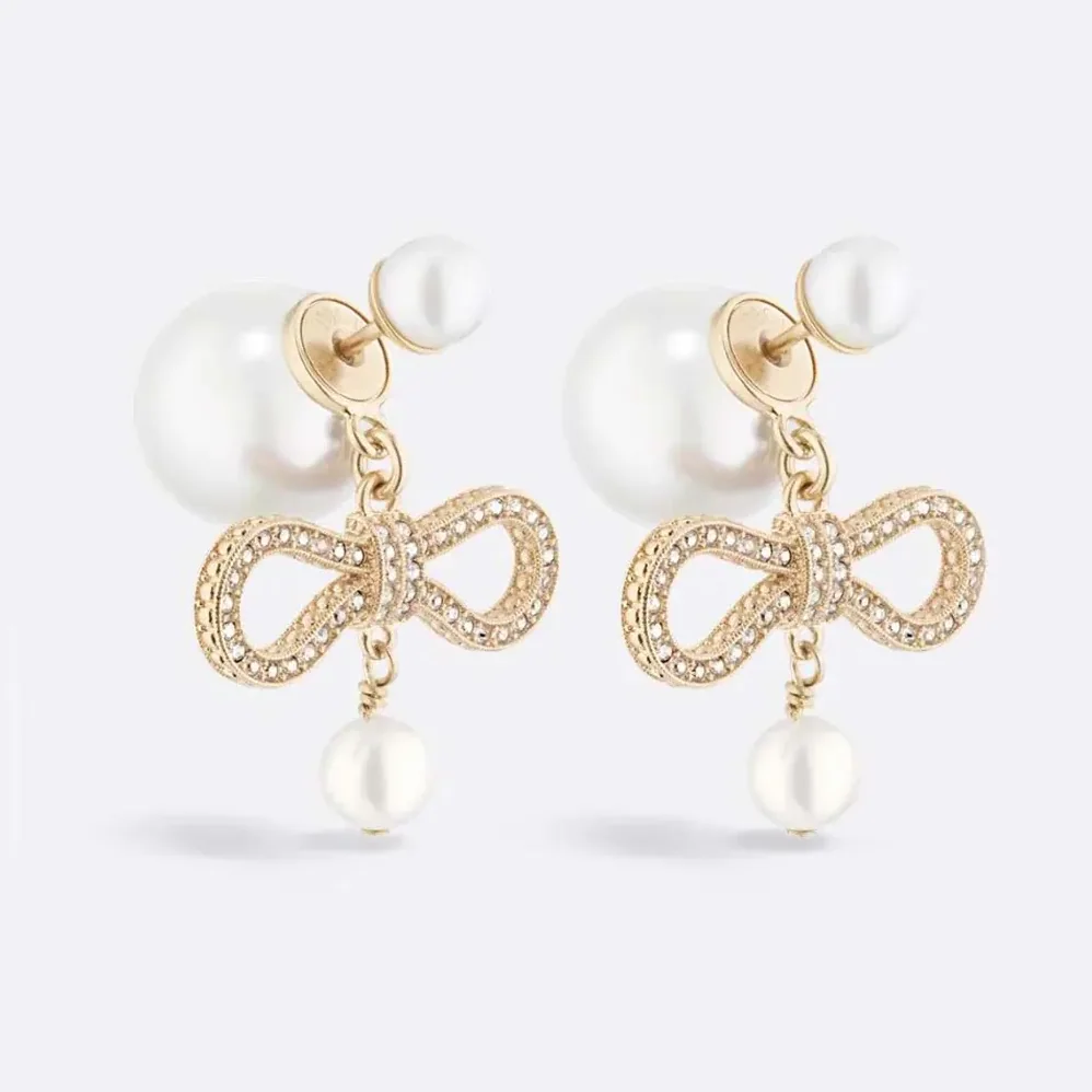 Dior Tribales Earrings Champagne-Finish Metal with White Resin Pearls for Women