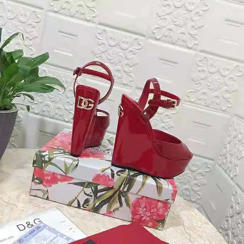 Dolce Gabbana D&G Patent Leather Wedges for Women in Red Dolce Gabbana D&G Patent Leather Wedges for Women in Red