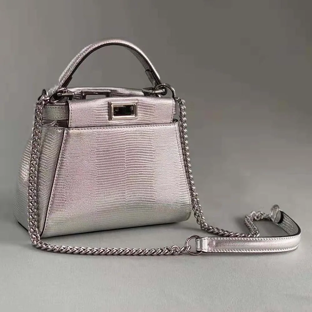 Fendi Peekaboo Iconic XS Mini for Women in Bag in Silver Lizard