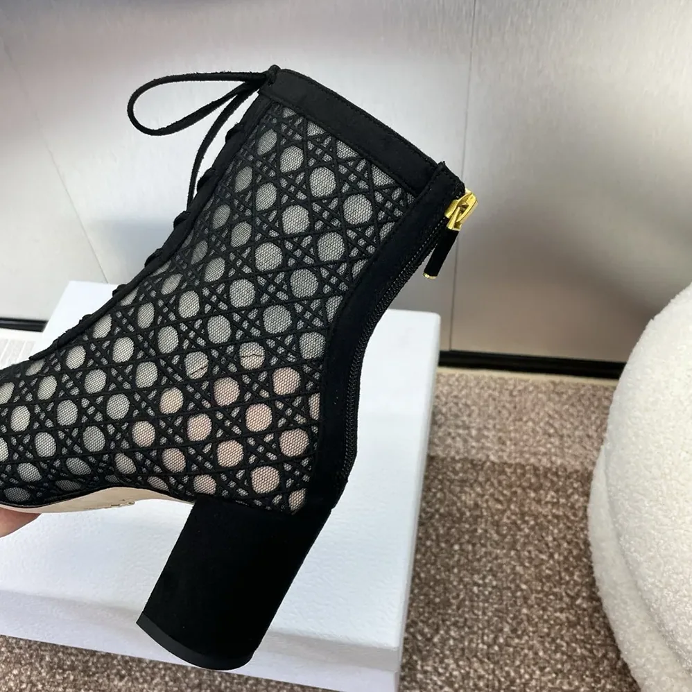 Dior Naughtily-D Heeled Ankle Boot Transparent Mesh Embroidered with Black for Women
