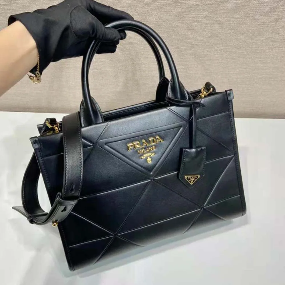 Prada Mini Prada Symbole Leather Bag with Stitching for Women in Black