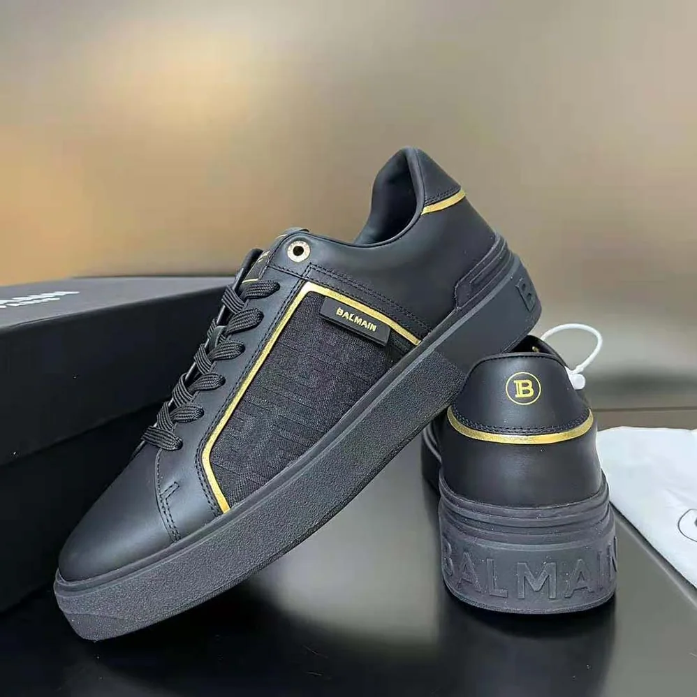 Balmain B-court Monogrammed Nylon and Leather Trainers for Unisex in Black Balmain B-court Monogrammed Nylon and Leather Trainers for Unisex in Black
