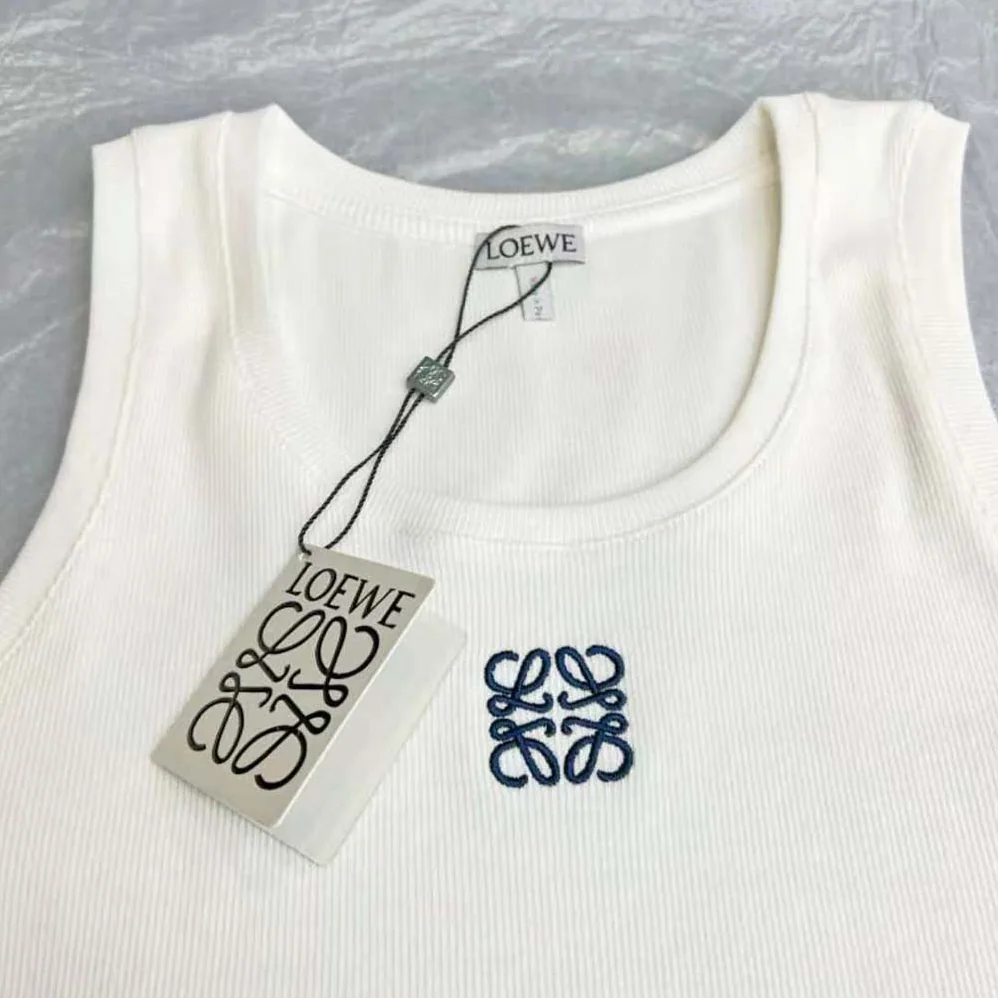 Loewe Cropped Anagram Tank Top in Cotton for Women in White Loewe Cropped Anagram Tank Top in Cotton for Women in White