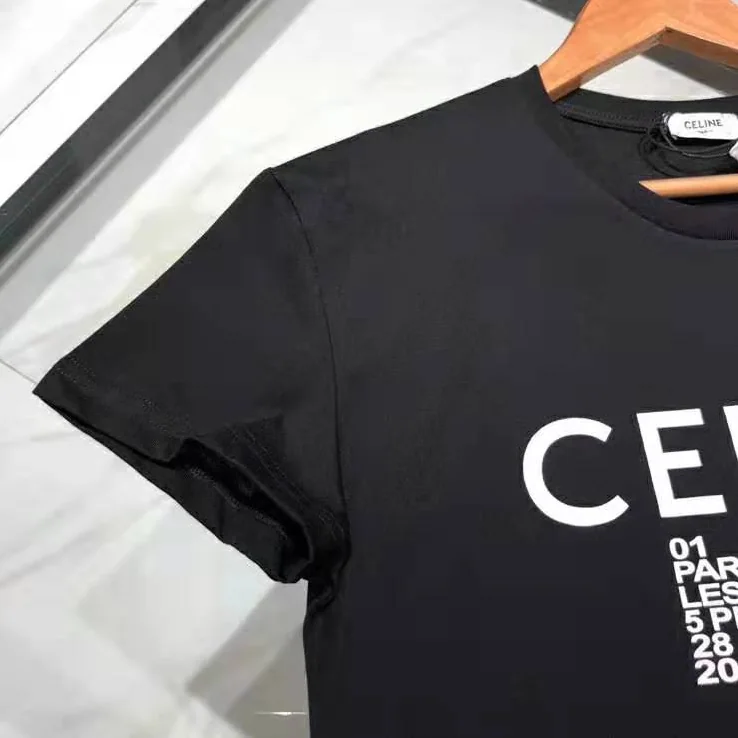 Celine Crew Neck Classic T-Shirt Celine Printed Jersey for Women in Black Celine Crew Neck Classic T-Shirt Celine Printed Jersey for Women in Black