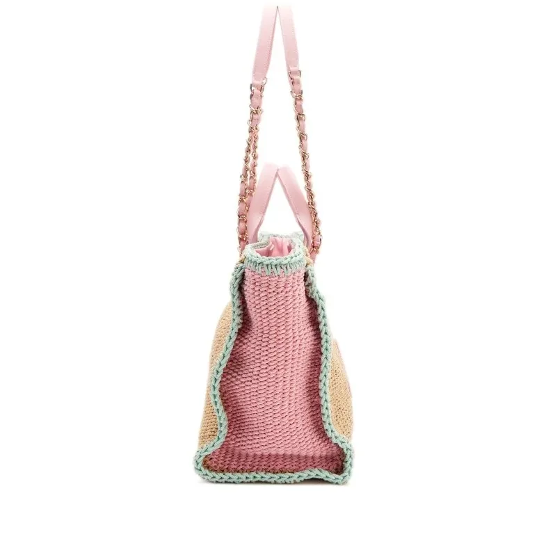 Chanel Deauville Small Tote Bag / Light Pink in Beige Raffia Gold Hardware Chanel Deauville Small Tote Bag / Light Pink in Beige Raffia Gold Hardware