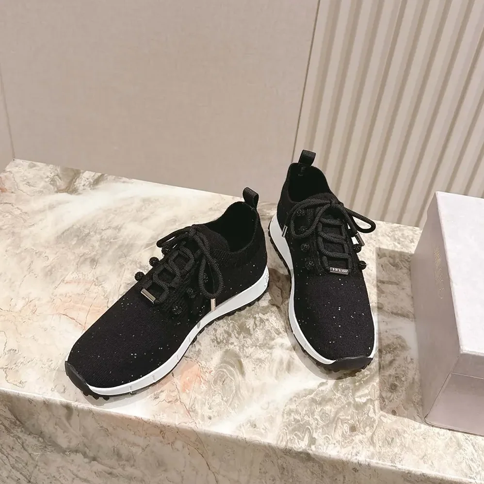 Jimmy Choo Veles Black Sequin Knit Trainers for Women