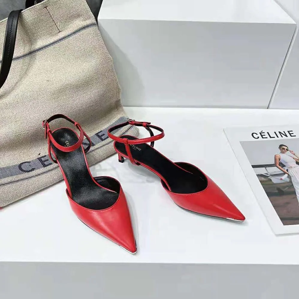 Celine Kitten Metal Toe Pump in Kidskin for Women in Red Celine Kitten Metal Toe Pump in Kidskin for Women in Red