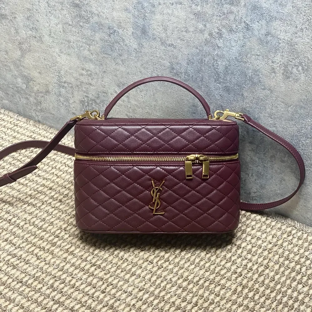 Saint Laurent YSL Gaby Large Vanity Bag In Lambskin for Women in Maroon Saint Laurent YSL Gaby Large Vanity Bag In Lambskin for Women in Maroon
