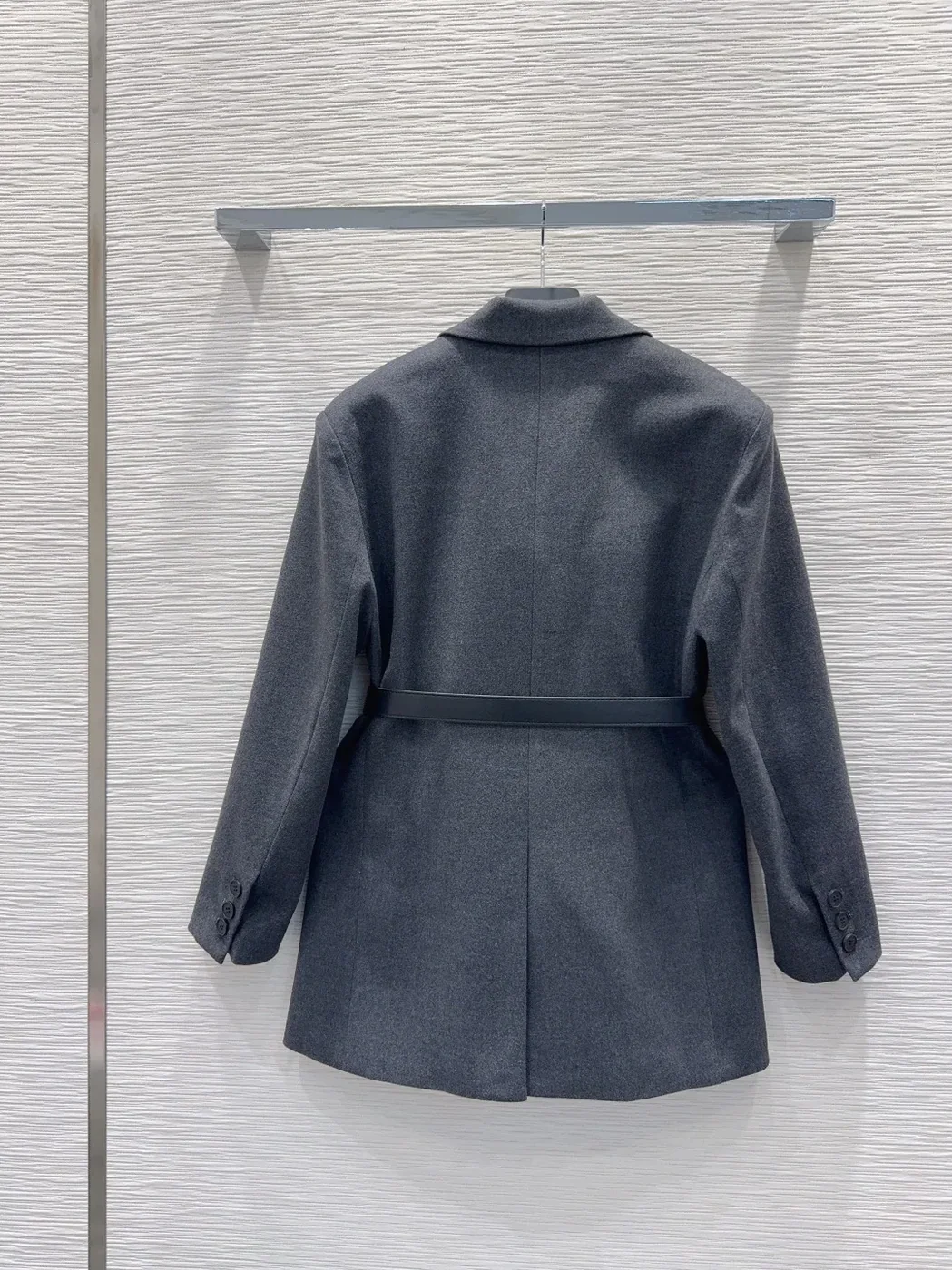 Prada Belted Tailored Blazer With Triangle Logo Grey