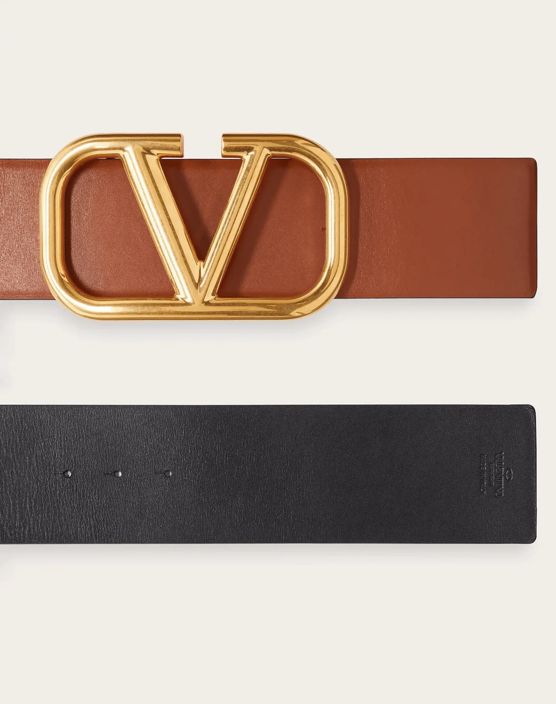 V Gold Buckle Leather Belt