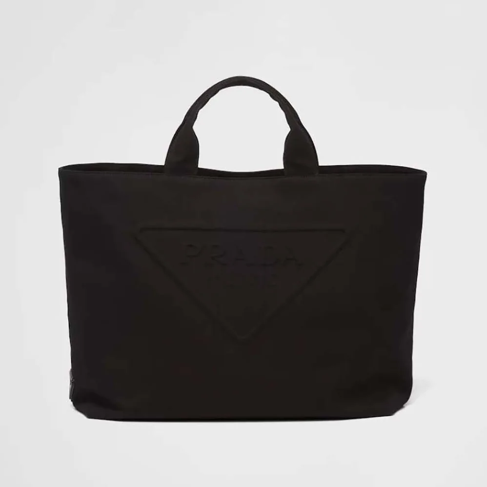 Prada Canvas Tote Bag with Contemporary Take on Classic Beach Designs for Women in Black Prada Canvas Tote Bag with Contemporary Take on Classic Beach Designs for Women in Black