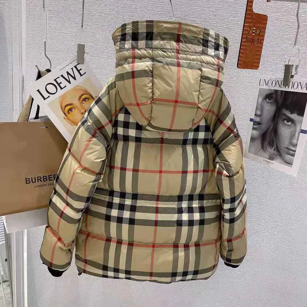 Burberry Detachable Hood Check Recycled Polyester Puffer Jacket for Women
