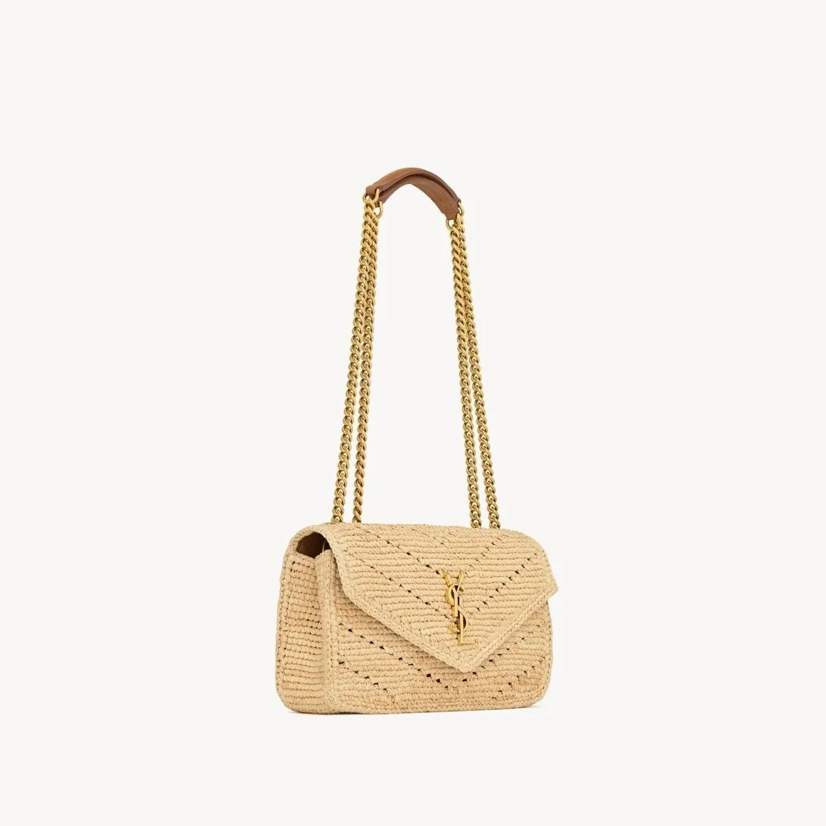 Saint Laurent Loulou Small Shoulder Bag in Beige Raffia Gold Hardware Saint Laurent Loulou Small Shoulder Bag in Beige Raffia Gold Hardware