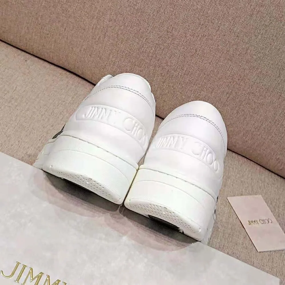 Jimmy Choo Hawaii/f White Calf Leather Lace-Up Trainers with Glitter Stripe for Women Jimmy Choo Hawaii/f White Calf Leather Lace-Up Trainers with Glitter Stripe for Women