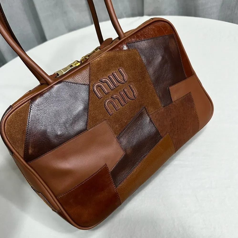 Miu Miu Leather Patchwork Beau Bag for Women in Brown Miu Miu Leather Patchwork Beau Bag for Women in Brown