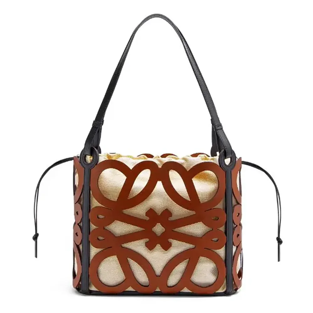 Loewe Small Anagram Cut-out Tote in Calfskin for Women in Tan Loewe Small Anagram Cut-out Tote in Calfskin for Women in Tan