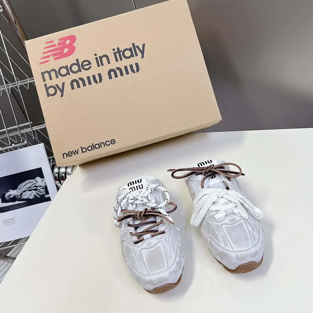 Miu Miu New Balance X Miu Miu 530 SL Deco Calf Leather Mules for Women in White Miu Miu New Balance X Miu Miu 530 SL Deco Calf Leather Mules for Women in White