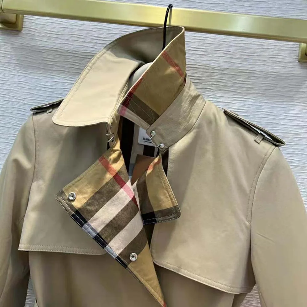 Burberry Check Panel Cotton Gabardine Trench Coat for Women in Beige