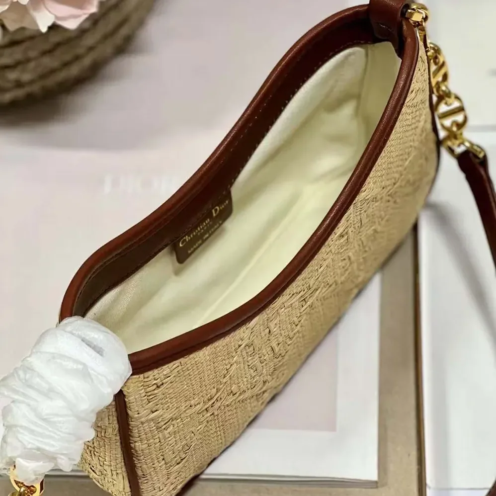 Dior CD 30 Montaigne Hobo Avenue Mini Bag Natural Cannage Raffia for Women Dior CD 30 Montaigne Hobo Avenue Mini Bag Natural Cannage Raffia for Women
