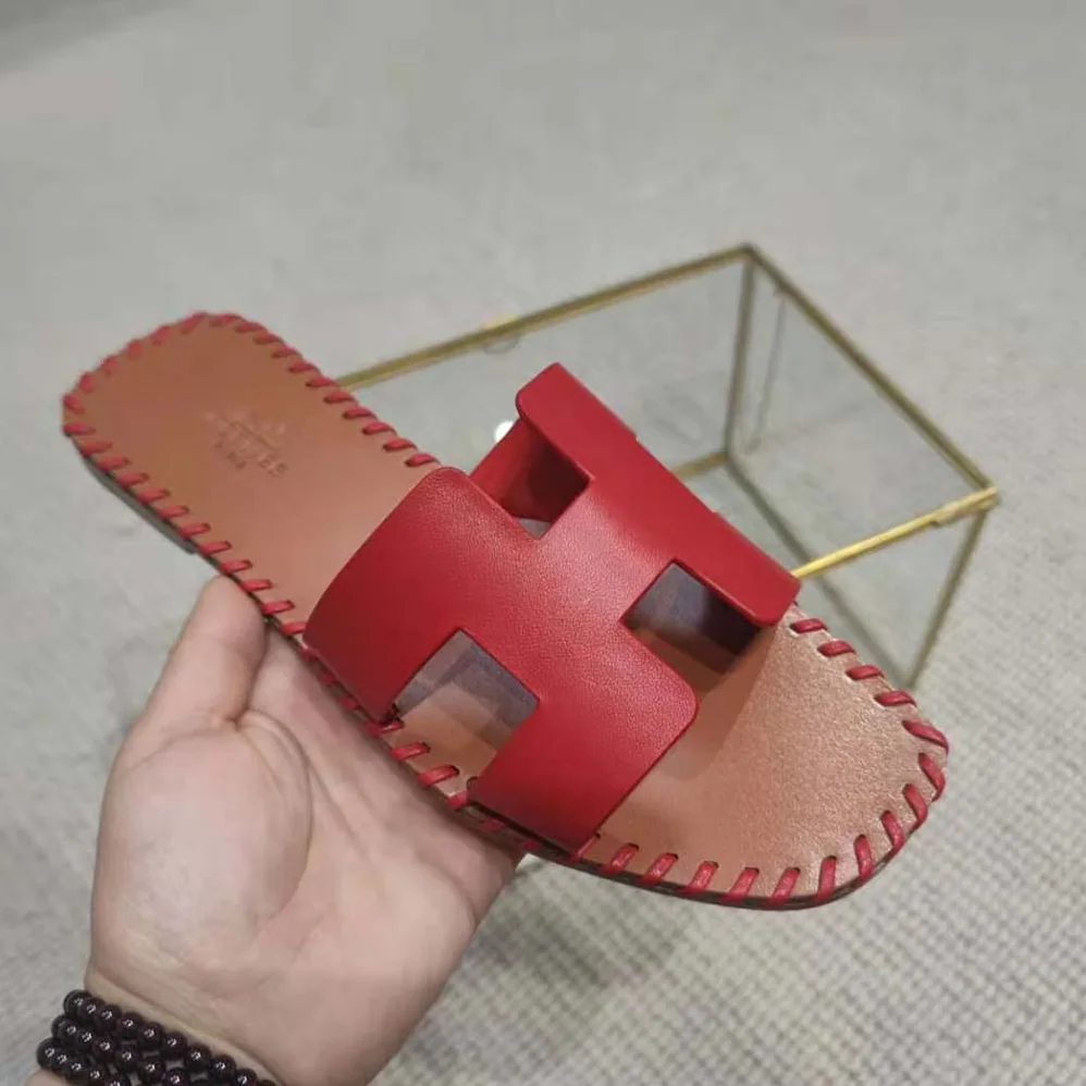Hermes Oran Sandal in Braided Calfskin with Iconic H Cut-Out for Women in Red