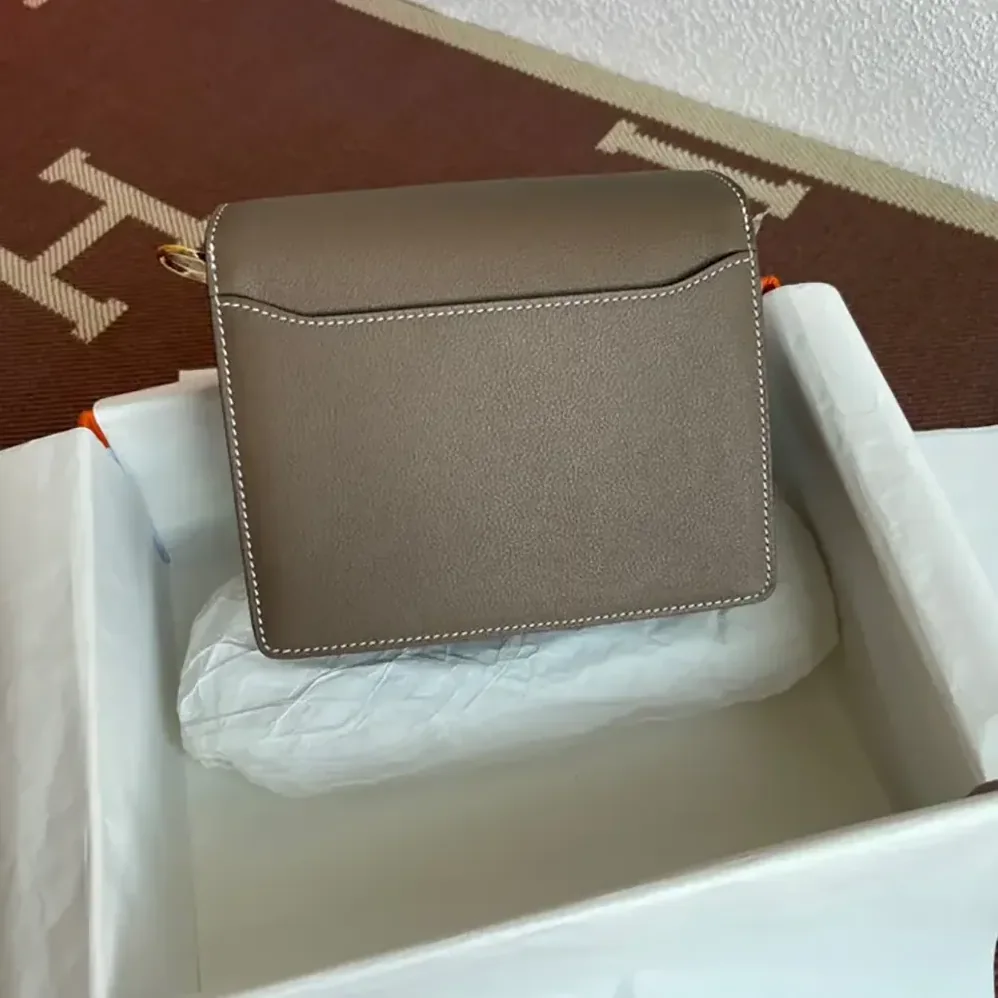 Hermes Roulis Mini Bag in Evercolor Calfskin for Women in Gray/Gold