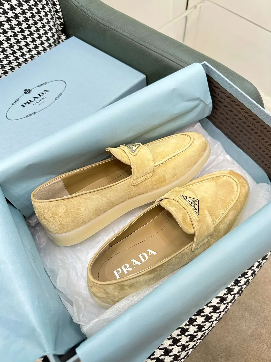 Prada Brushed Loafers Beige