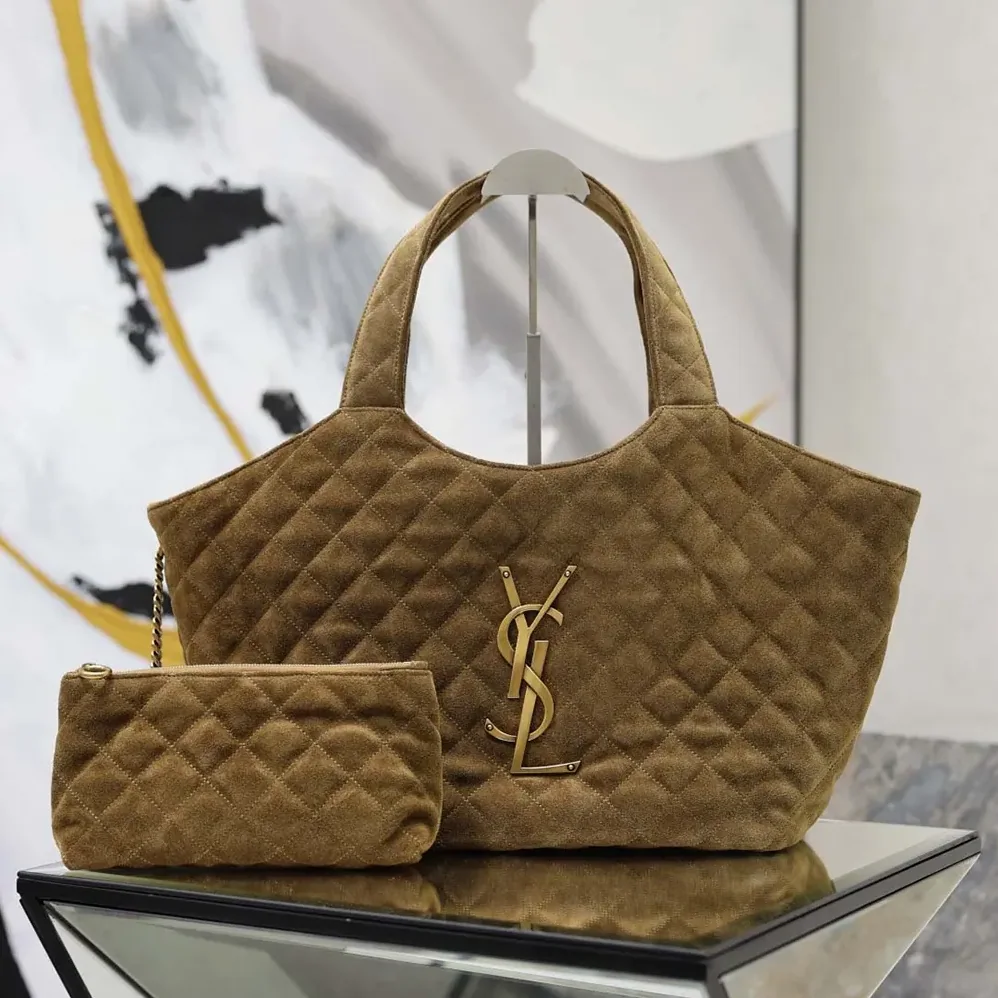 Saint Laurent YSL Icare Medium In Quilted Suede for Women in Brown