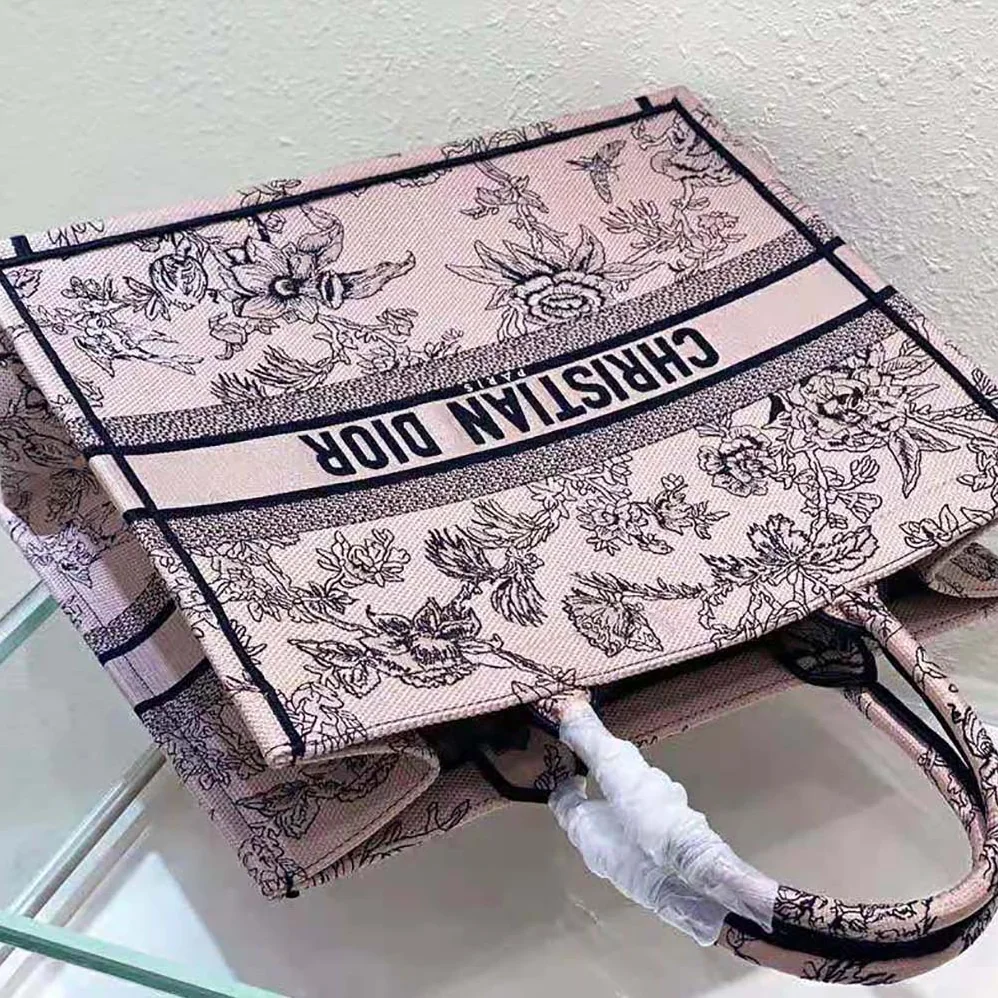 Dior Large Dior Book Tote Powder Pink Dior Jardin Botanique Embroidery for Women